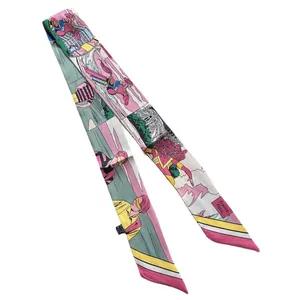 Foulard stile francese in seta con stampa artistica a fumetti per borse e capelli