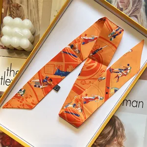 Pañuelo Estrecho Twilly de Satén con Estampado de Ilustración de París Vintage Francés para Mujer Diadema Mango de Bolso