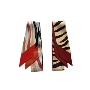 Slim twilly scarves with abstract animal and zebra patterns for bag handles and hair