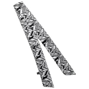 Elegant black and white herringbone skinny silk scarf for hair or handbag wrap accessory