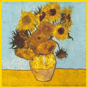 Van Gogh Sunflowers 90cm silk square scarf with artistic oil painting print for women