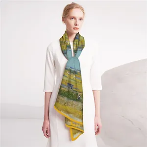 Van Gogh Harvest landscape oil painting printed cotton linen scarf for women