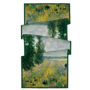Impressionist oil painting floral silk scarf featuring vibrant meadow and forest pattern