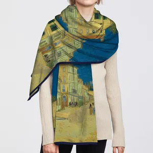 Women Van Gogh Oil Painting Print Satin Scarf Artistic Large Shawl Lightweight Sunscreen Wrap For Travel Photography