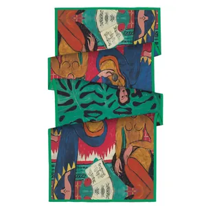 Artistic Henri Matisse style silk scarf with vibrant abstract print and green border detail