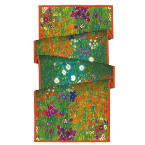 Écharpe en soie à motif floral Klimt pour protection solaire, avec bordure rouge