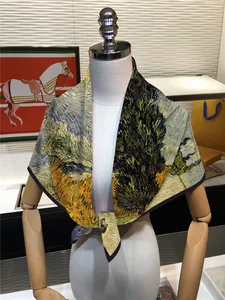Van Gogh art oil painting silk scarf for women shown as a stylish shawl on a mannequin