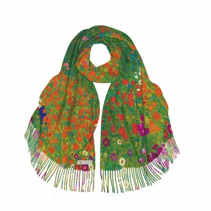Artistic oil painting style thick cashmere pashmina shawl scarf with fringe tassels