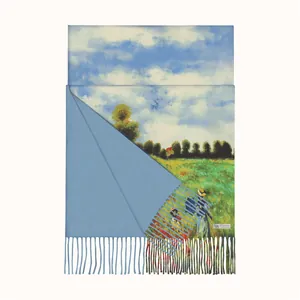 Künstlerischer Kaschmirschal mit Ölgemälde-Print, Blumenmuster und Handquasten