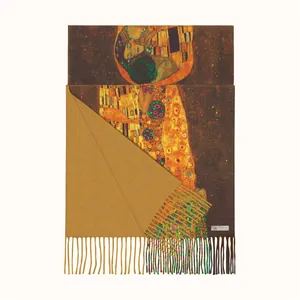 Gustav Klimt The Kiss art print cashmere pashmina shawl with fringe for women