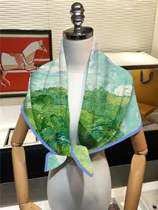 Macro view of Van Gogh oil painting silk scarf draped on a model mannequin arm
