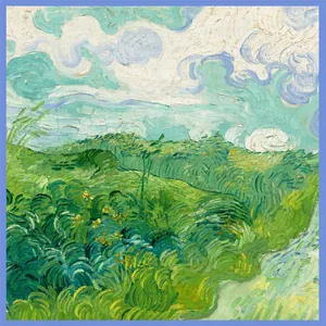 Sciarpa in seta stile Van Gogh con campo di grano verde e pennellate artistiche vivaci