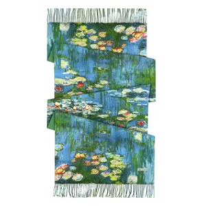 Καλλιτεχνικό κασκόλ Monet Water Lilies από κασμίρ και μαλλί με κρόσσια για γυναίκες