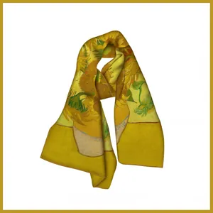 Van Gogh Sonnenblumen Ölgemälde Druck langer Seidenschal für Damen in lebhaftem Gelb