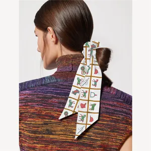Chouchou ruban blanc style français avec motifs équestres et chevaux pour femme