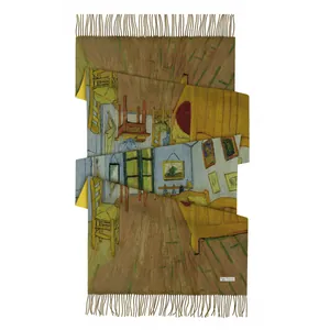 Λεπτομέρεια κασκόλ Van Gogh με πυκνά κρόσσια και απαλή υφή από πασμίνα