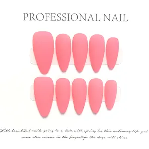 Frosted Neon Pink Press On Nails Set Minimalist Matte Solid Color Almond Shape Fake Nails For Women DIY Nail Art Decor