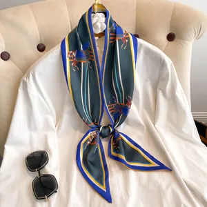 Vintage equestrian silk scarf with horse print and contrast stripes for women