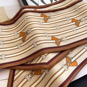 Elegant silk scarf for women featuring premium equestrian print and classic brown tones