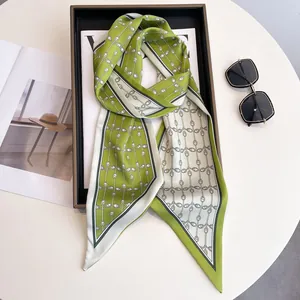 Elegant Skinny Scarf Botanical Pattern Satin-like Satin Neck Tie For Women Summer Fashion Narrow Ribbon Scarf