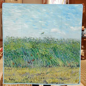 Detail of 90x90cm silk scarf with Van Gogh style wheat field oil painting art design