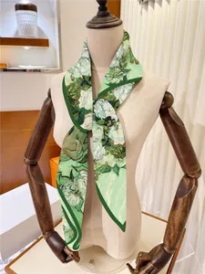 Elegant white rose oil painting silk scarf 90x90cm on mannequin for summer fashion