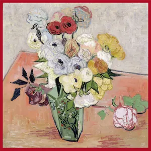 Seidenquadrattuch mit Vintage Blumen-Ölgemälde Muster und rotem Saum Design
