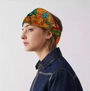Haarband mit kunstvollem Ölgemälde-Muster und farbenfrohem abstrakten Druck am Modell