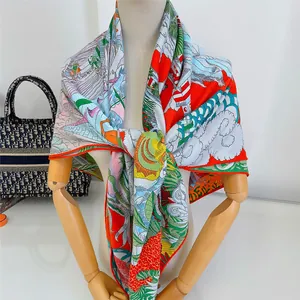 Artistic cashmere-feel scarf featuring colorful hand-painted mountain and tropical patterns