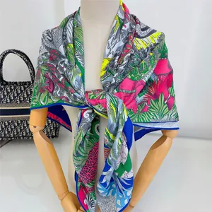 Luxurious cashmere-like thick shawl scarf with colorful floral and vibrant print patterns