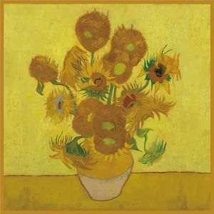 Λεπτομέρεια του μοτίβου ηλίανθου Van Gogh σε κίτρινο μεταξωτό φουλάρι 90 εκατοστών