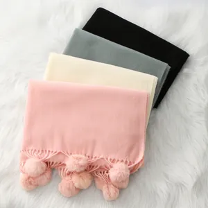 Écharpe Femme Couleur Unie Imitation Cachemire Avec Pompons Glands Hiver Chaud Doux Long Châle de Mode pour Quotidien Bureau Fête