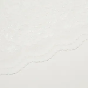 Elegant white lace floral veil with scalloped edges and intricate embroidery texture