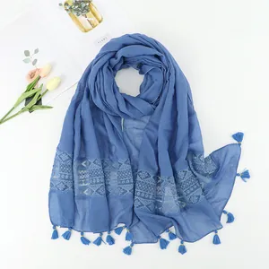 Dames Lange Katoenen Sjaal Met Kant En Kwastje Elegante Effen Kleur Omslagdoek Lichtgewicht Sjaal Voor Reizen Herfst Winter Accessoires