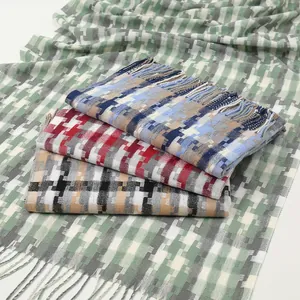 Winter plaid scarf with tassels, thick cashmere-feel long pashmina in multiple colors