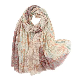 Bohemian paisley leaf print shawl with shimmering gold thread and lightweight fabric