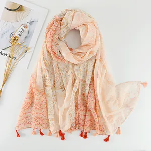 Écharpe en Voile Paisley Bohème pour Femmes Châle à Imprimé Ethnique Avec Glands Enveloppement Doux Oversize pour Plage Voyage