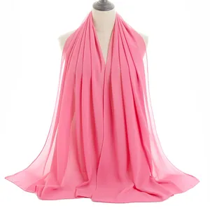 Solid pink breathable chiffon shawl for women with delicate rolled edge and elegant drape