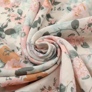 Elegant floral print cotton linen scarf for women with tassels and soft pastel flower patterns