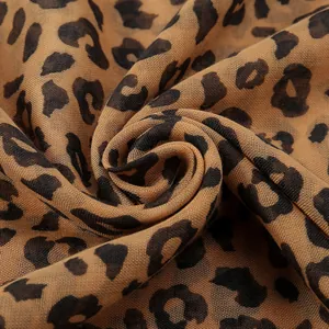 Pink and brown leopard print long scarf in soft cotton linen fabric for sun protection