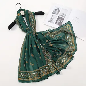 Élégante Écharpe en Chiffon à Imprimé Paisley pour Femme Grand Châle de Plage Protection Solaire Style Ethnique Longue Douce