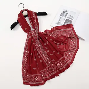 Élégant foulard en soie bordeaux avec motif cachemire blanc pour étole de plage femme