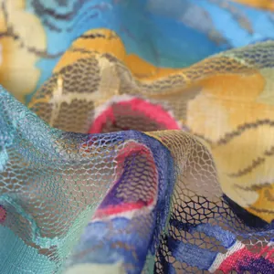 Floral lace triangular scarf for women in colorful mesh fabric with breathable hollow design