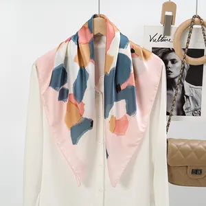 Women's Satin Square Scarf Oil Painting Graffiti Print Abstract Floral Paisley Leopard Elegant Fashion Neckerchief