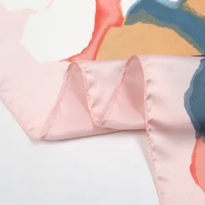 Abstract oil painting print silk scarf with vibrant pink watercolor patterns for women