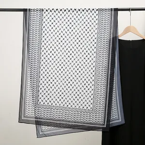 Classic black and white checkered chiffon scarf with geometric pattern for women