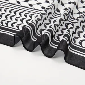 Lightweight black and white plaid chiffon scarf with delicate wave patterns for women