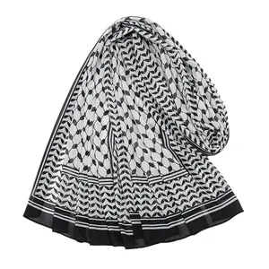Classic black and white checkered shemagh keffiyeh scarf with geometric leaf pattern