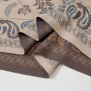 Thick paisley cashmere shawl with tassels and ethnic bird pattern in beige and brown