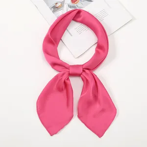 Fuchsia silk-like square neck scarf with elegant satin finish for women's fashion